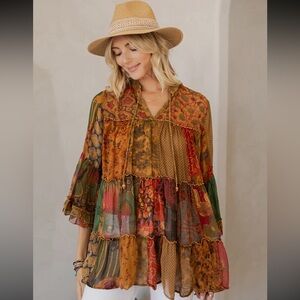 Young Threads Red and Orange Relaxed Ruffled Tunic